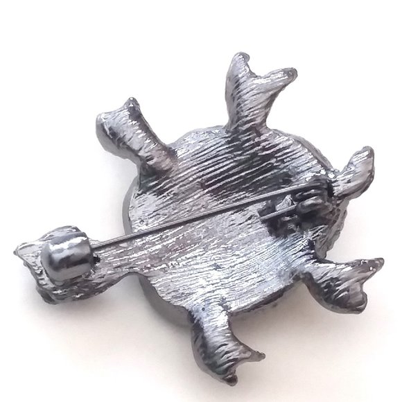 Turtle Brooch Rhinestone Pin Stylish Sea Sparkle Glam Green Silver - Picture 2 of 3
